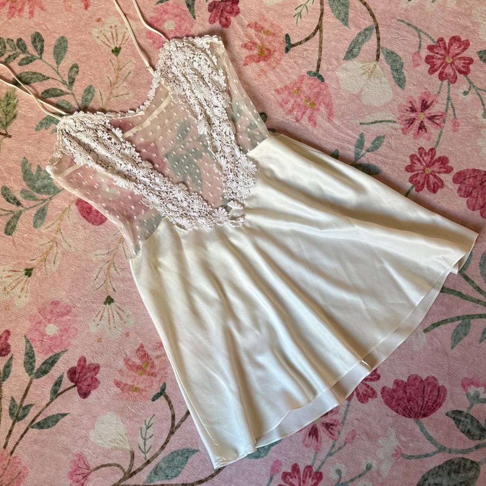 Delicate Lace-Trim Ivory Chemise - perfect for brides!